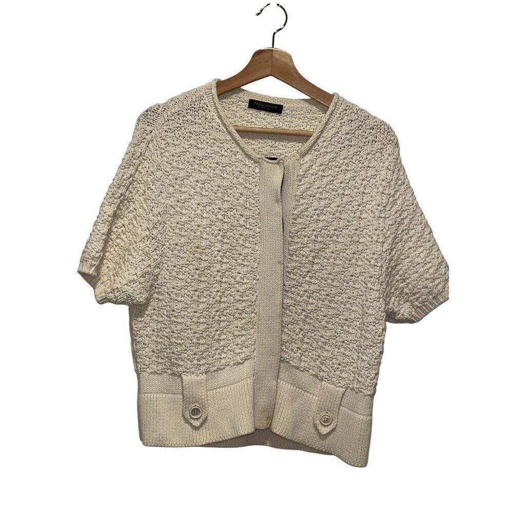 Piazza Sempione Womens Cream Short Sleeve Textured Knit Cardigan Size 42